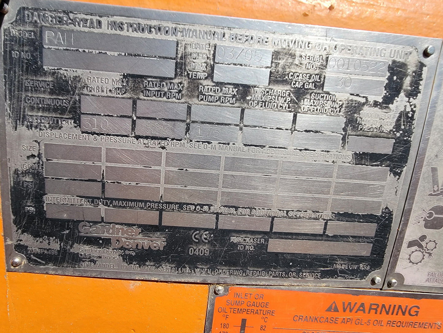 2005 Gardner Denver PAH Triplex Mud Pump
