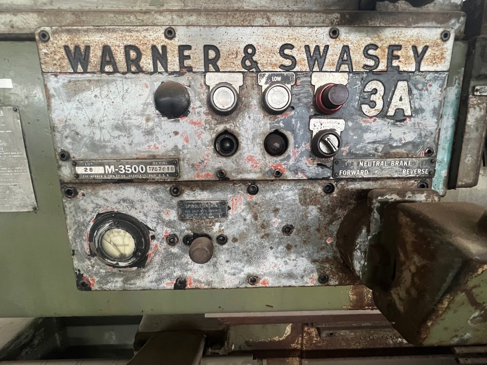 A Warner and Swasey Lathe, a classic industrial lathe with durable construction, precise machining capabilities, and versatile functionality for metalworking operations.