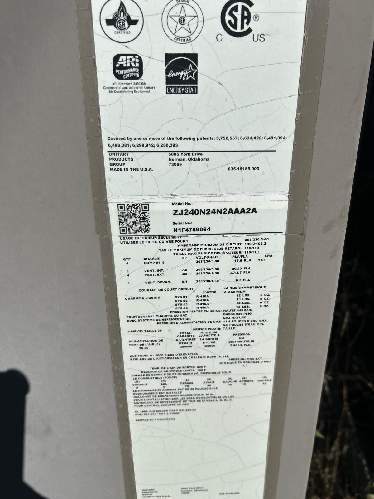 (2) York 20-Ton (1) York 10 Ton Rooftop Air Conditioning Units